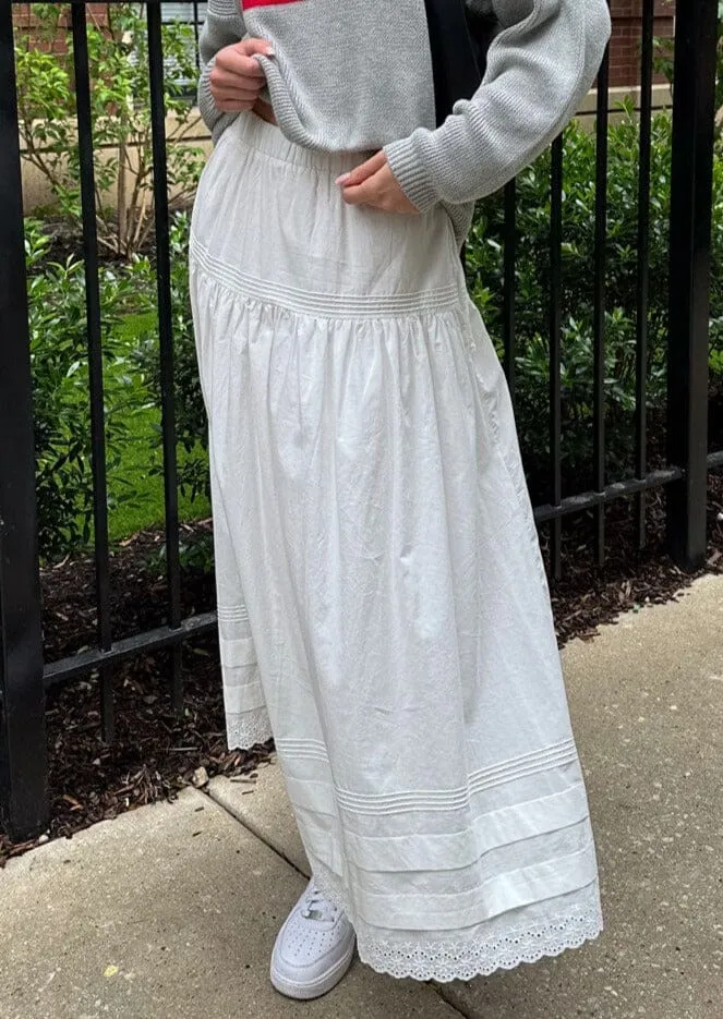 Eloise Eyelet Trimmed Midi Skirt - Off White