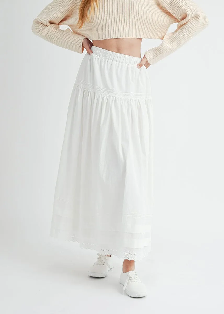 Eloise Eyelet Trimmed Midi Skirt - Off White