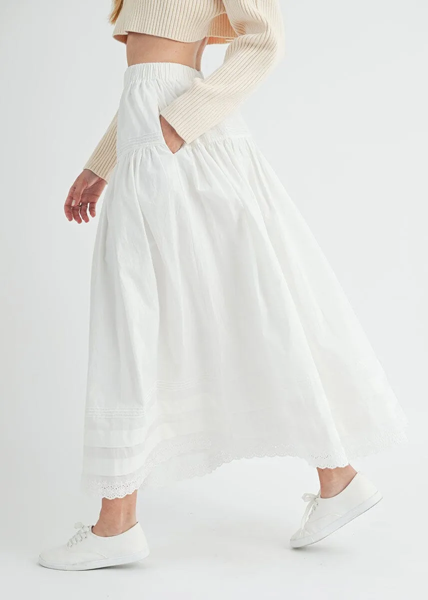 Eloise Eyelet Trimmed Midi Skirt - Off White