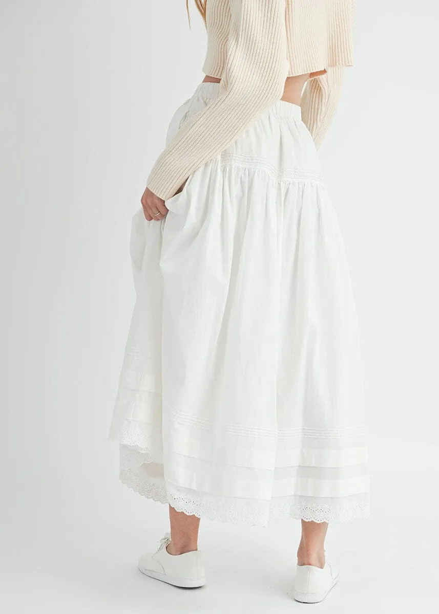 Eloise Eyelet Trimmed Midi Skirt - Off White
