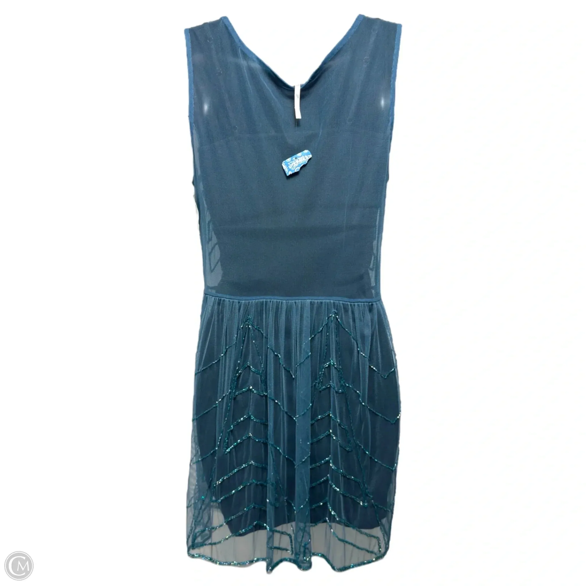 Embellished Mesh Sheer Mini Dress By Free People In Teal, Size: XS