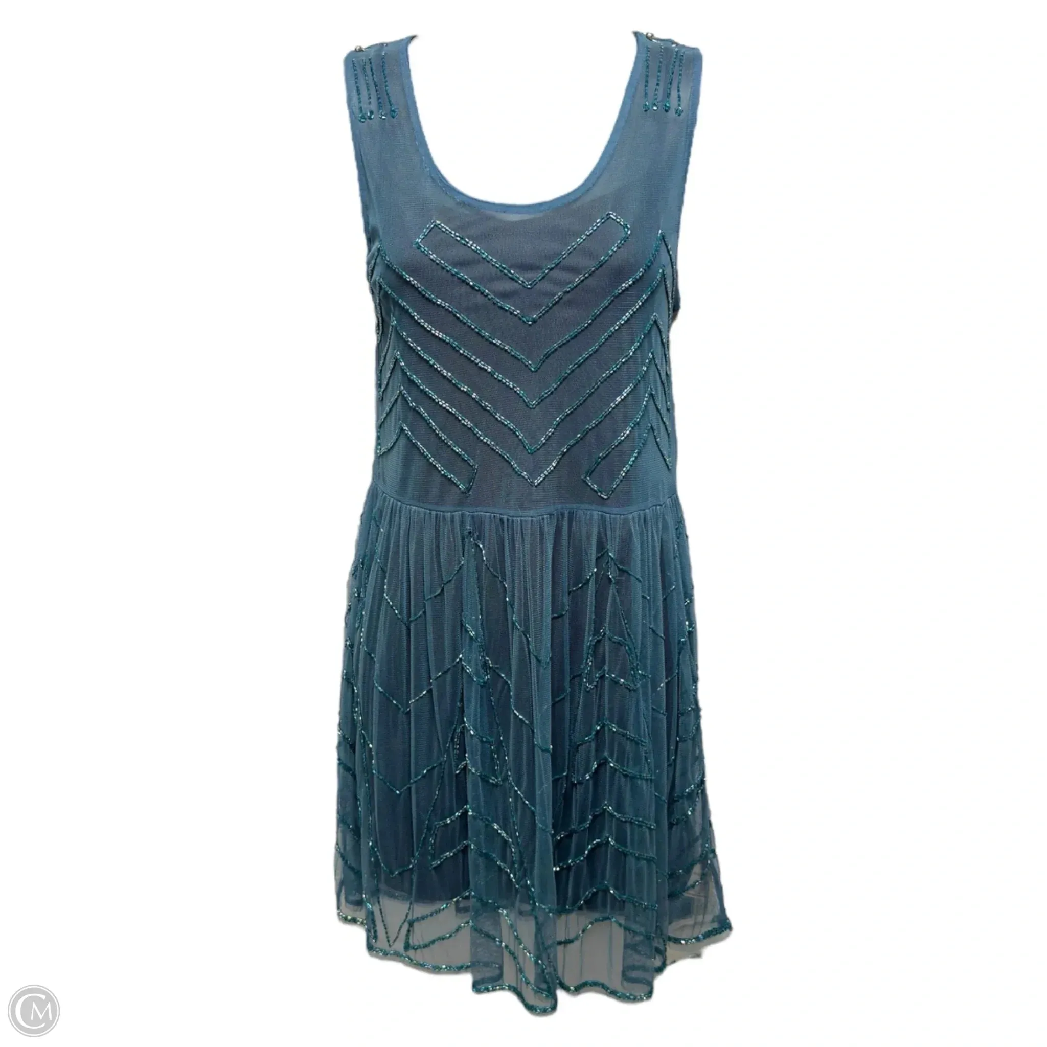 Embellished Mesh Sheer Mini Dress By Free People In Teal, Size: XS
