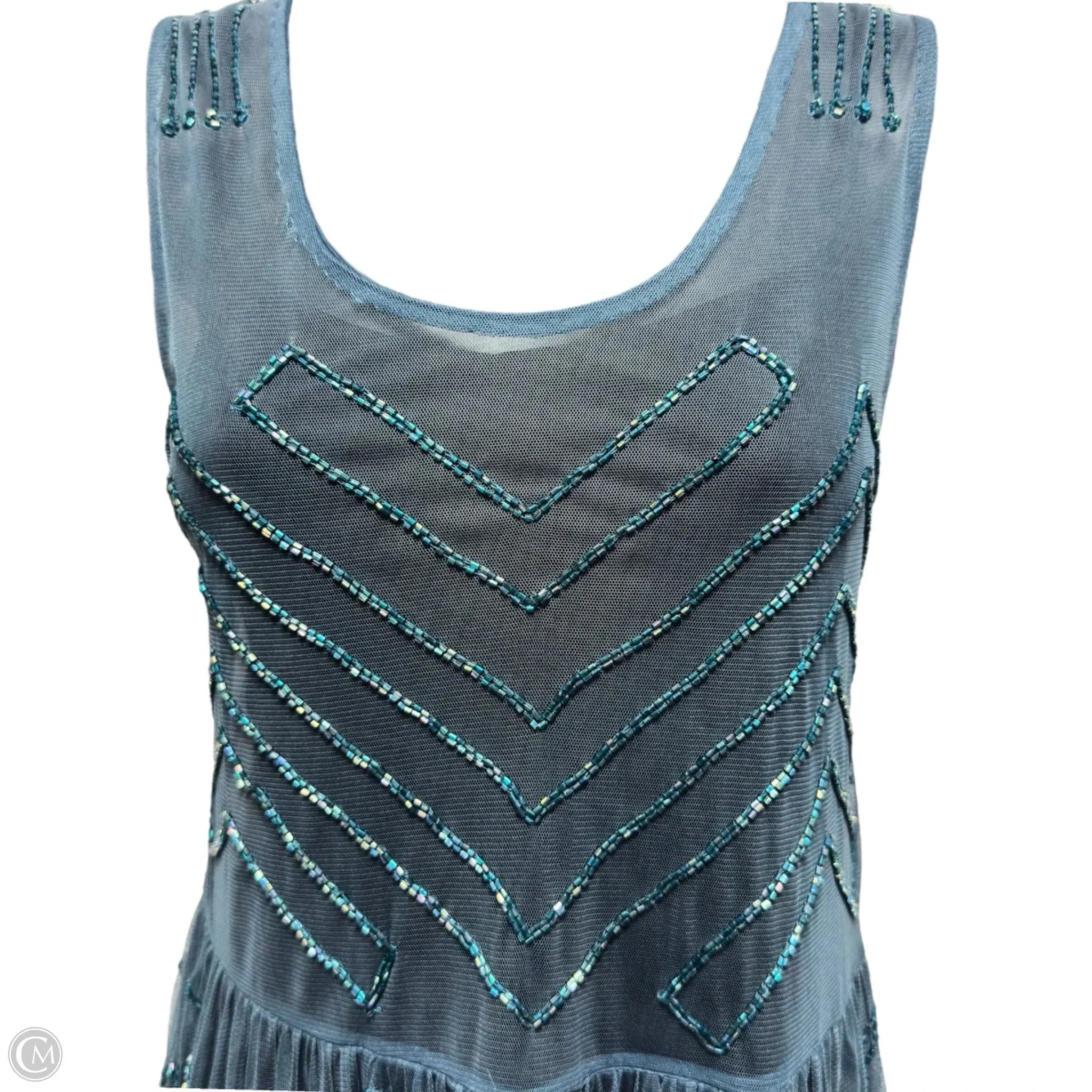 Embellished Mesh Sheer Mini Dress By Free People In Teal, Size: XS