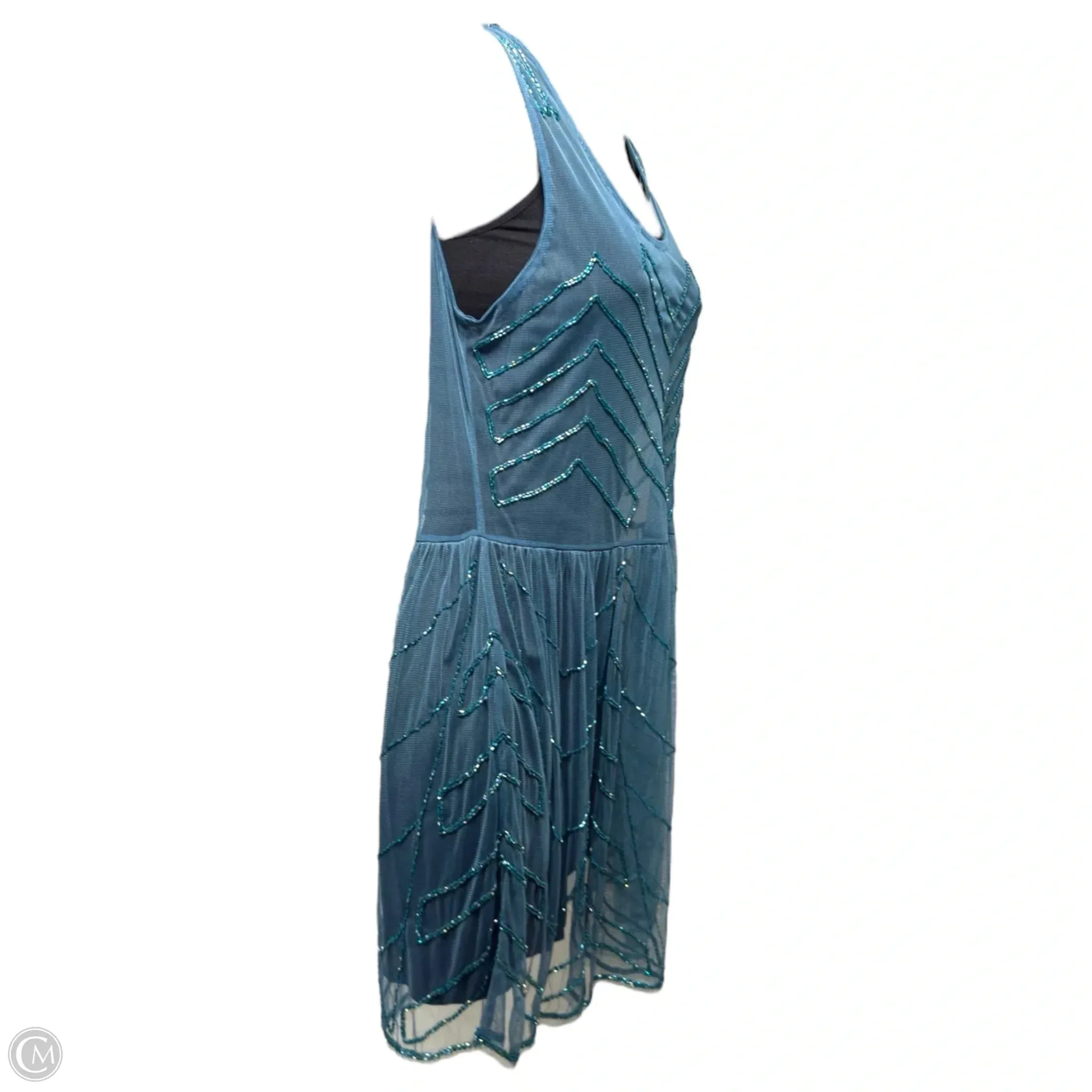 Embellished Mesh Sheer Mini Dress By Free People In Teal, Size: XS
