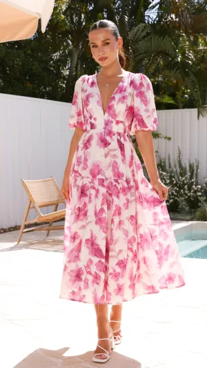 Erin Midi Dress - Pink Floral