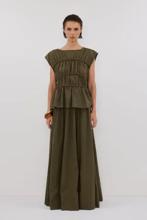 FLYNN OLIVE LINEN BLEND TIERED TOP