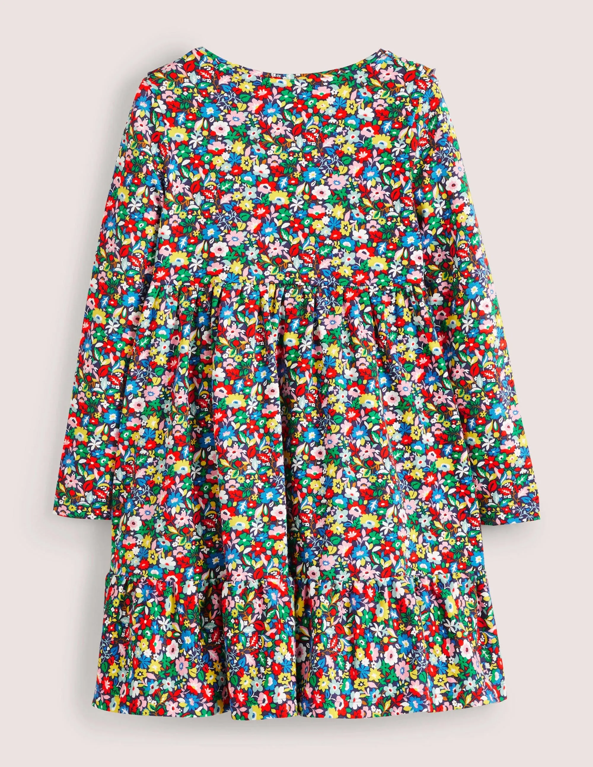 Frill Tiered Jersey Dress-Multi Patchwork Floral