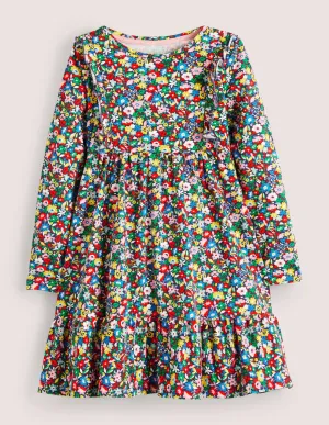 Frill Tiered Jersey Dress-Multi Patchwork Floral