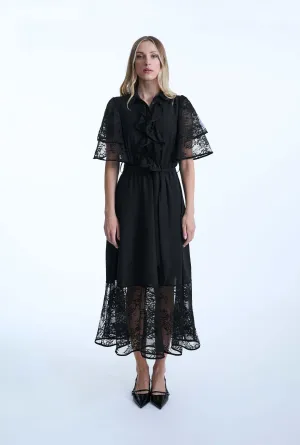 Front Lace Ruffle Midi Dress