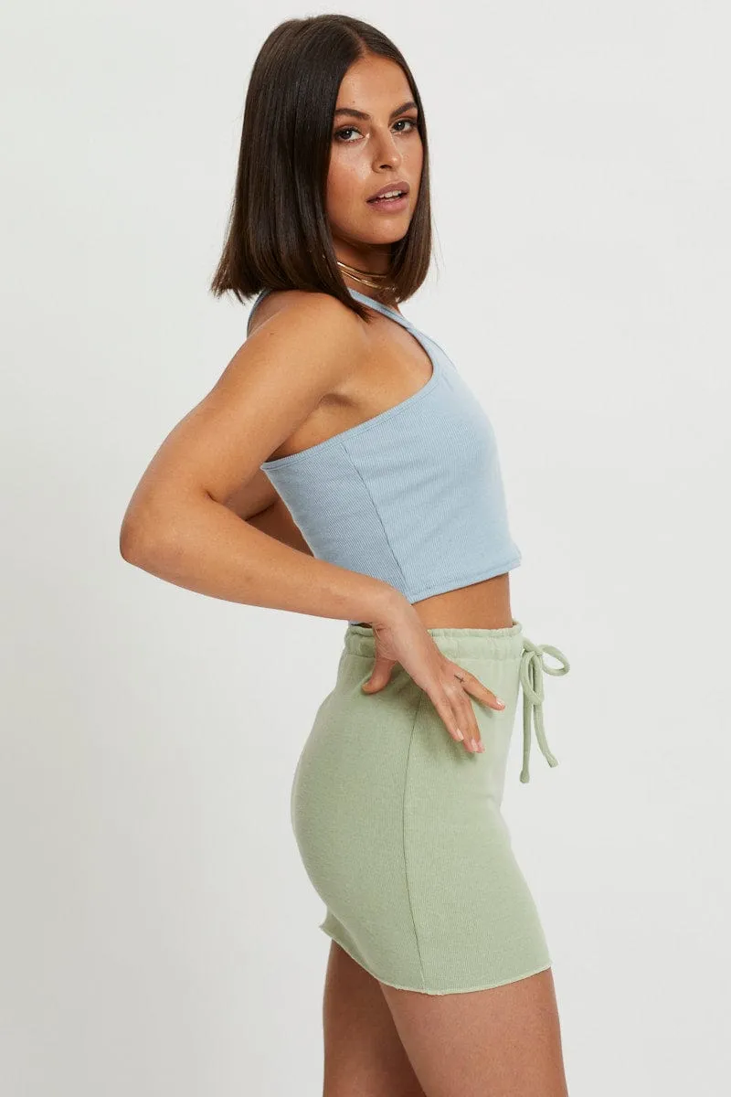 Green Tie Front Ruffle Waist Bodycon Skirt
