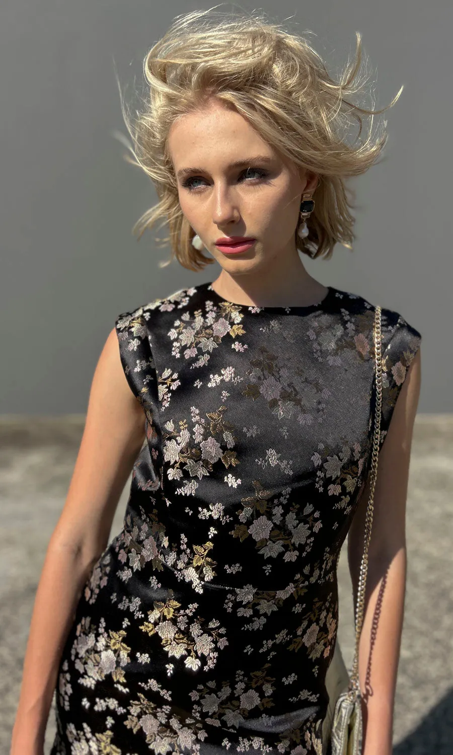 hoss Black Dahlia Silk Satin Dress