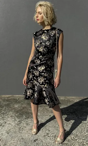 hoss Black Dahlia Silk Satin Dress