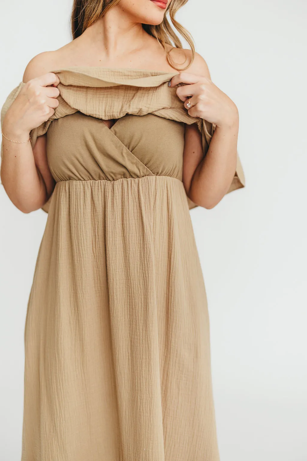 Josie 100% Cotton Maxi Dress in Khaki - Bump & Nursing Friendly