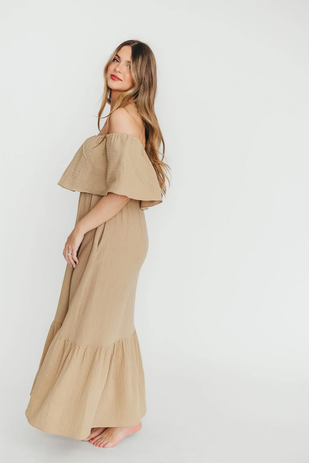 Josie 100% Cotton Maxi Dress in Khaki - Bump & Nursing Friendly