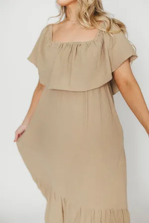 Josie 100% Cotton Maxi Dress in Khaki - Bump & Nursing Friendly
