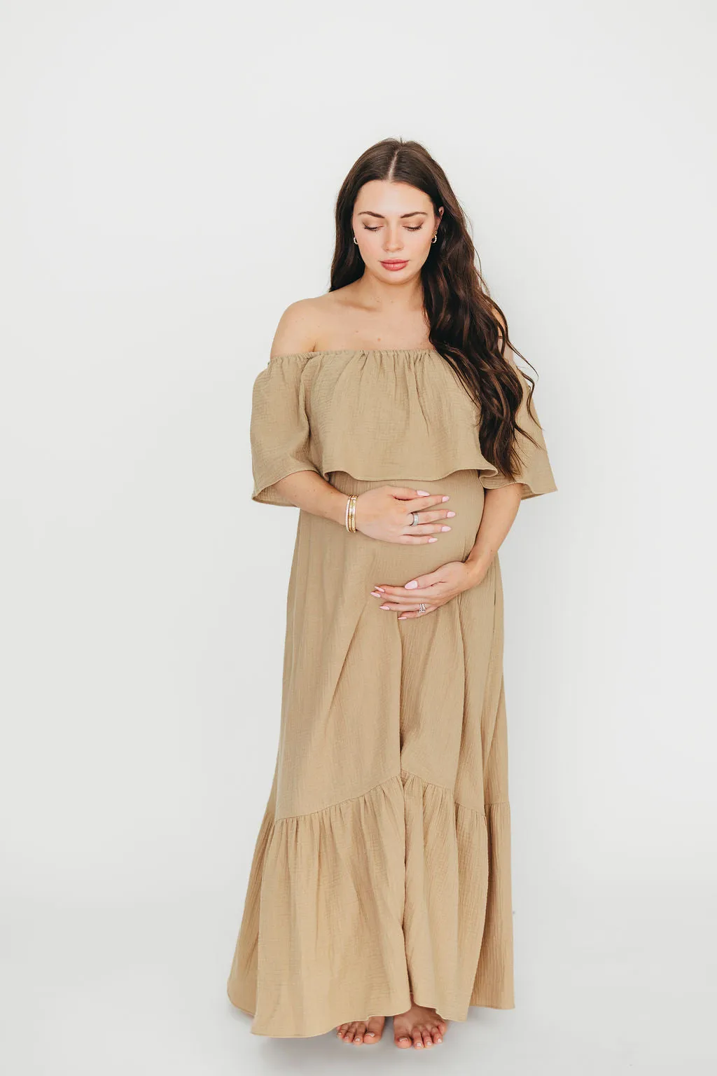 Josie 100% Cotton Maxi Dress in Khaki - Bump & Nursing Friendly