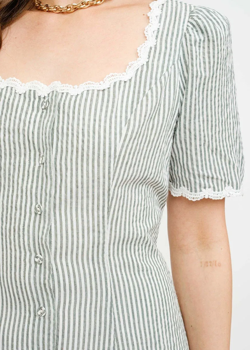 June Striped Shift Mini Dress - Green