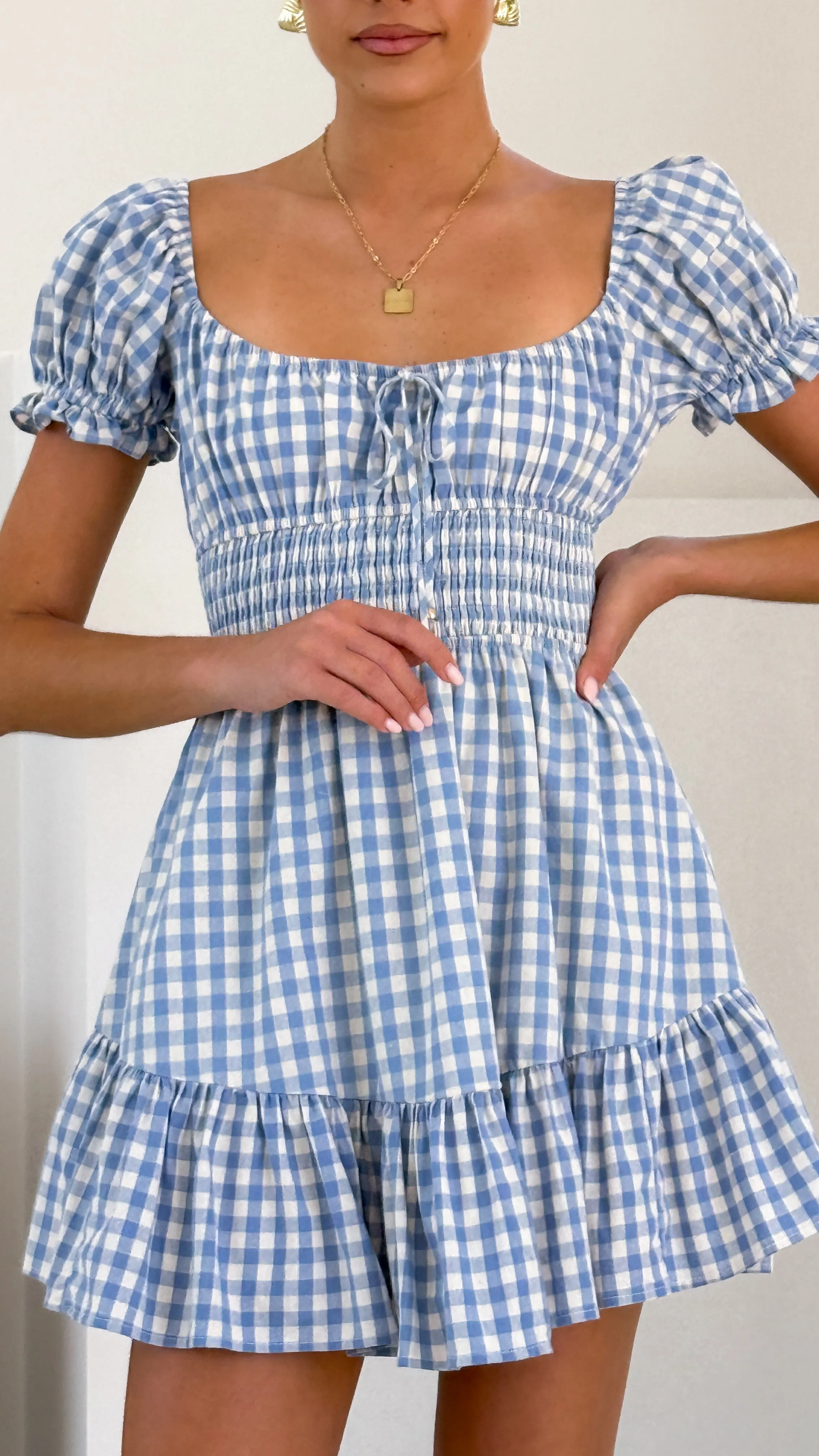 Kori Mini Dress - Blue Check