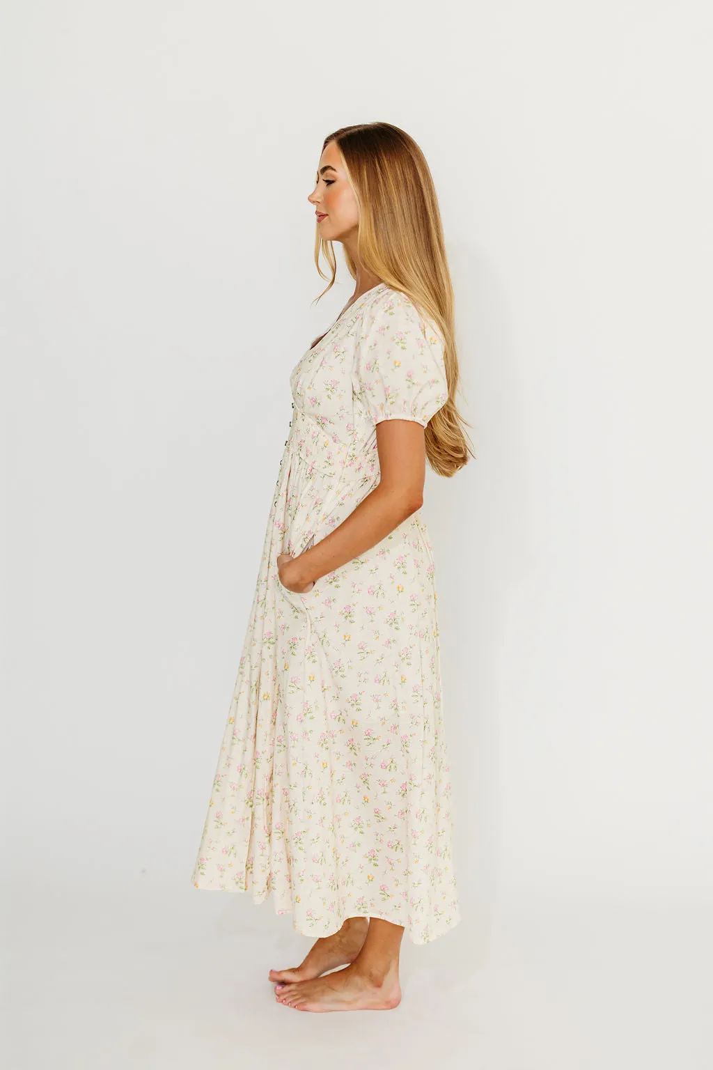 Kylee 100% Cotton Floral Maxi Dress in English Rose
