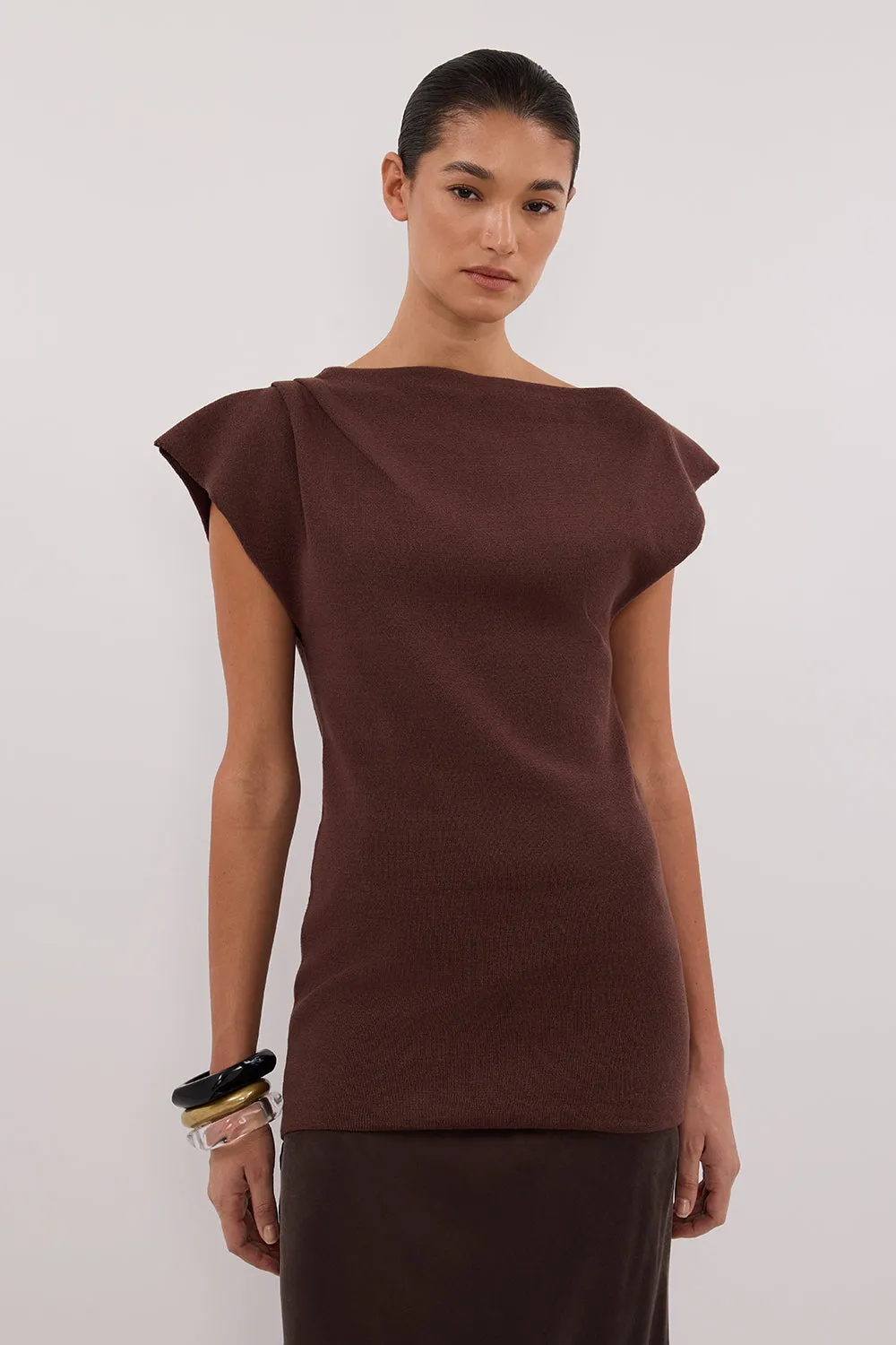 LIA WALNUT SLEEVELESS KNIT TOP