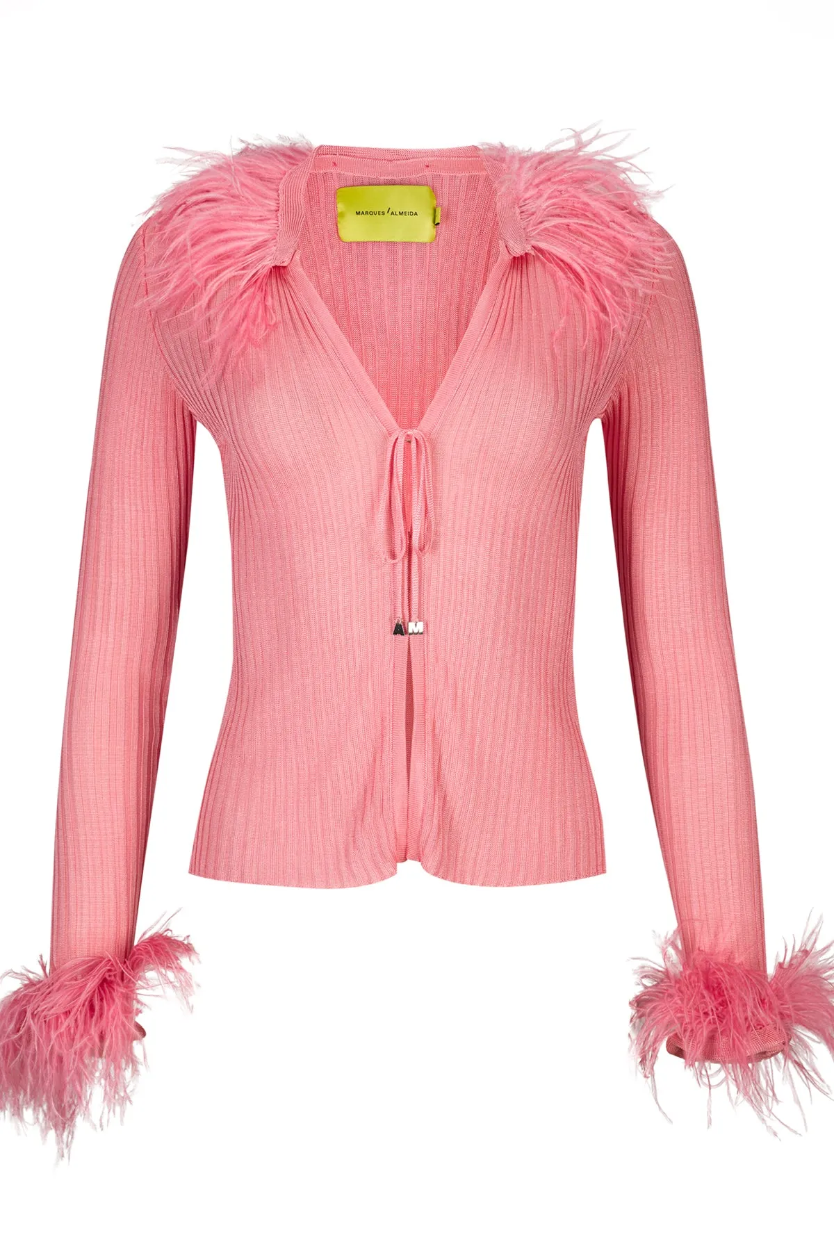 LIGHT PINK VISCOSE KNITTED TOP WITH FEATHERS