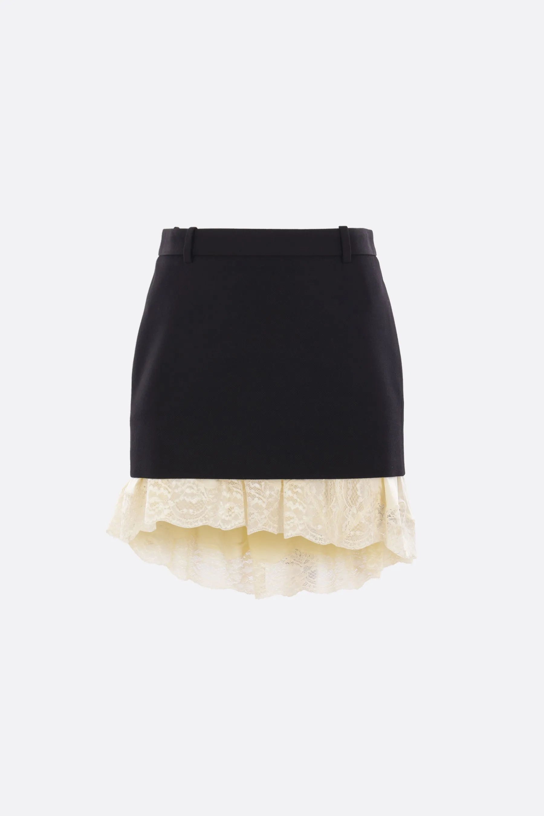 Lingerie mini skirt in wool and lace