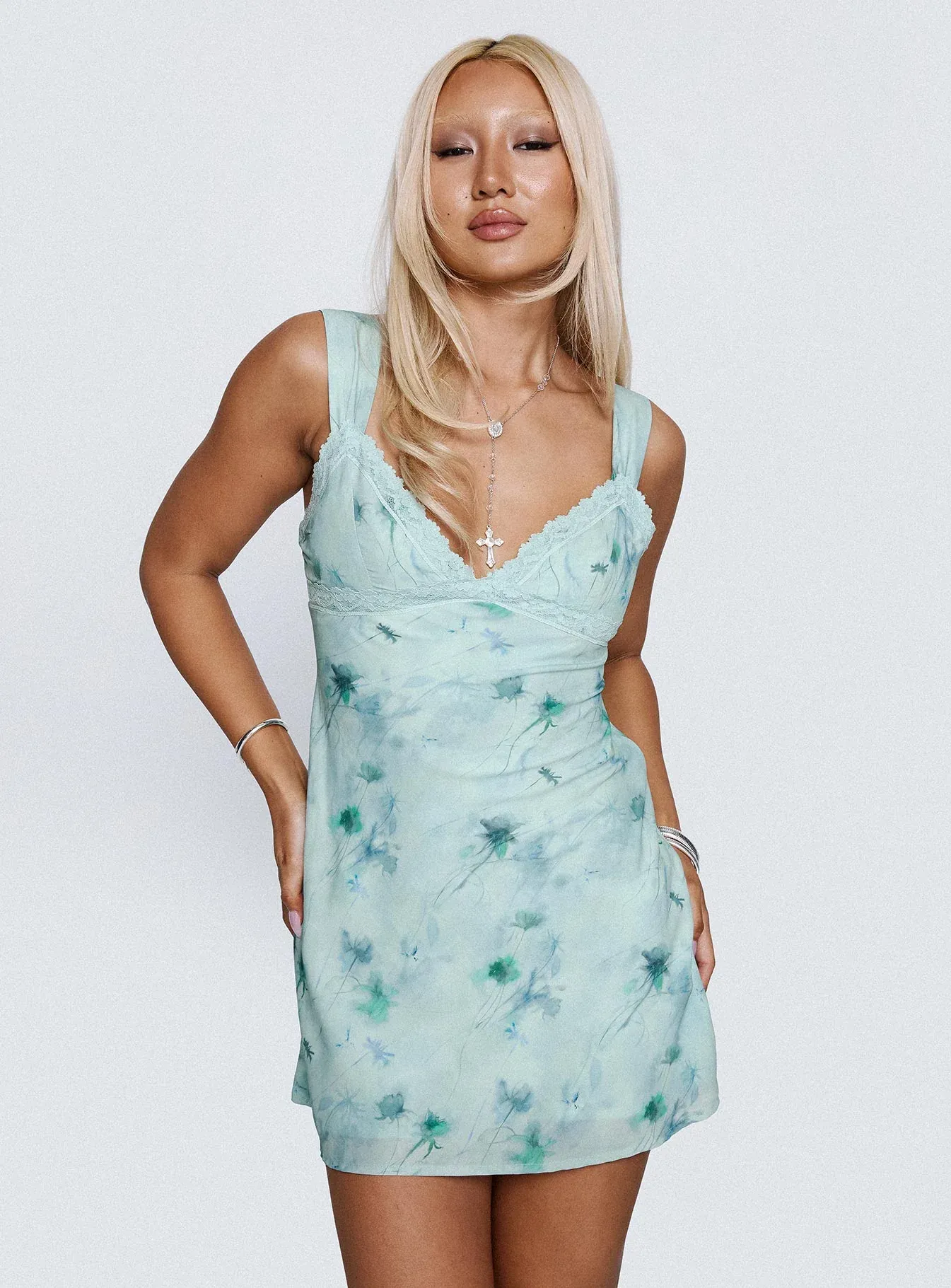 Love Beckons Mini Dress Blue Floral