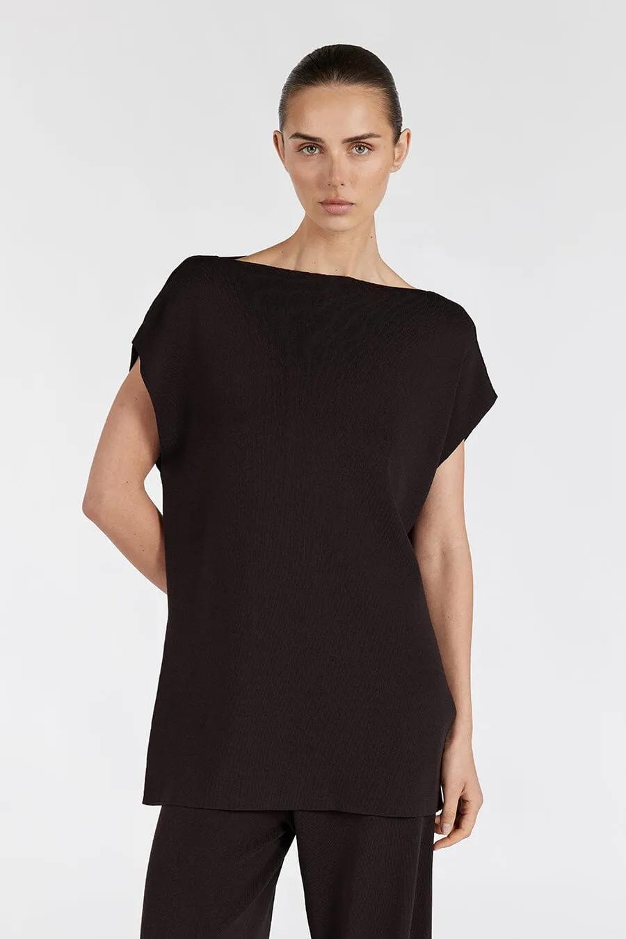 MABLE BITTER CHOC LONGLINE KNIT TOP