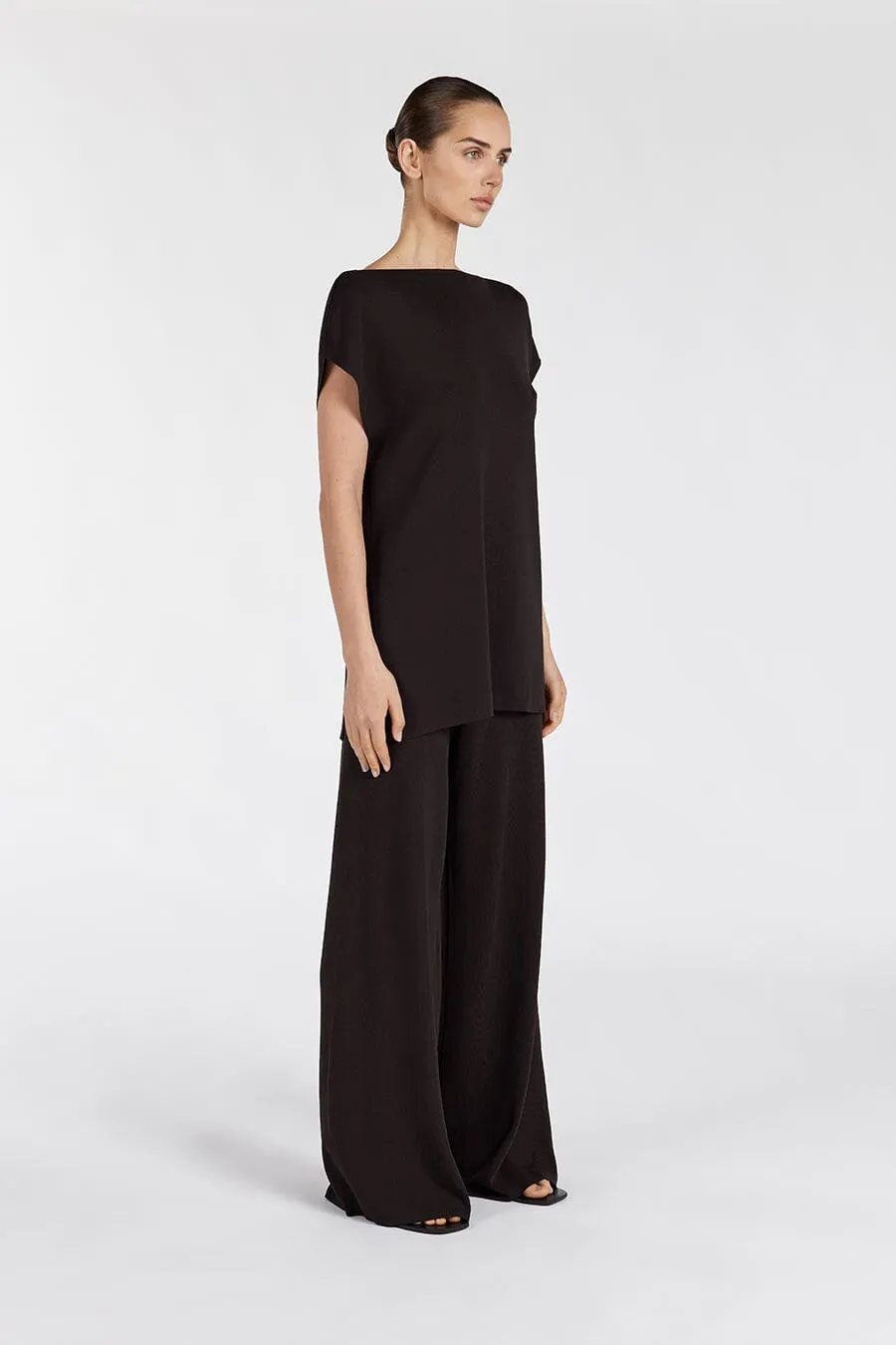 MABLE BITTER CHOC LONGLINE KNIT TOP