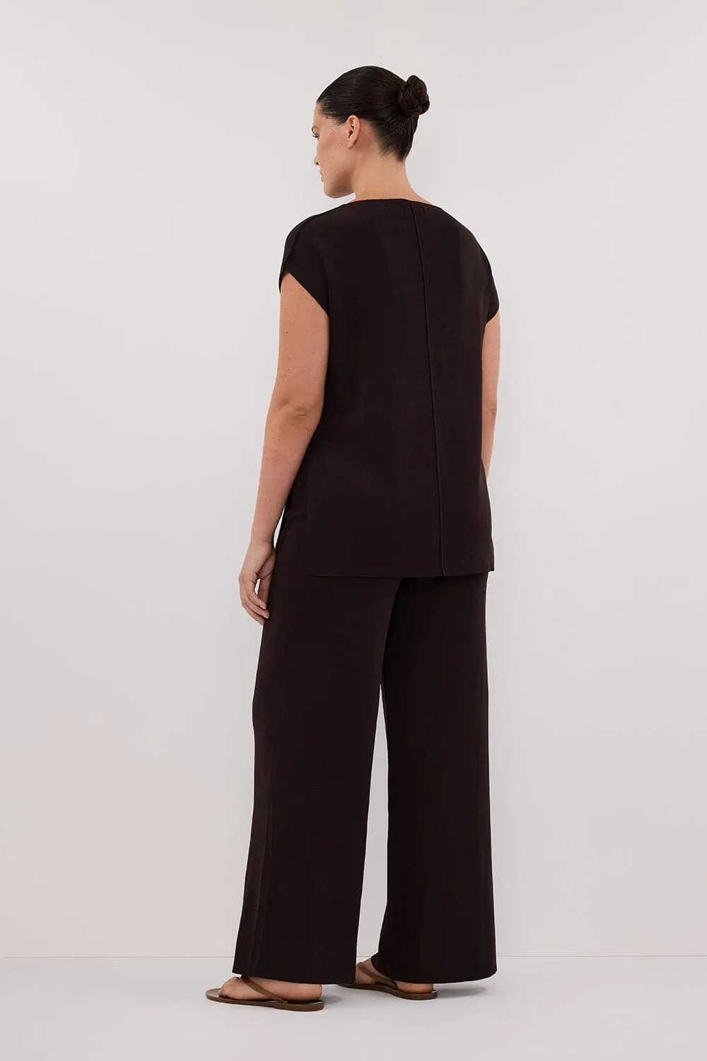 MABLE BITTER CHOC LONGLINE KNIT TOP