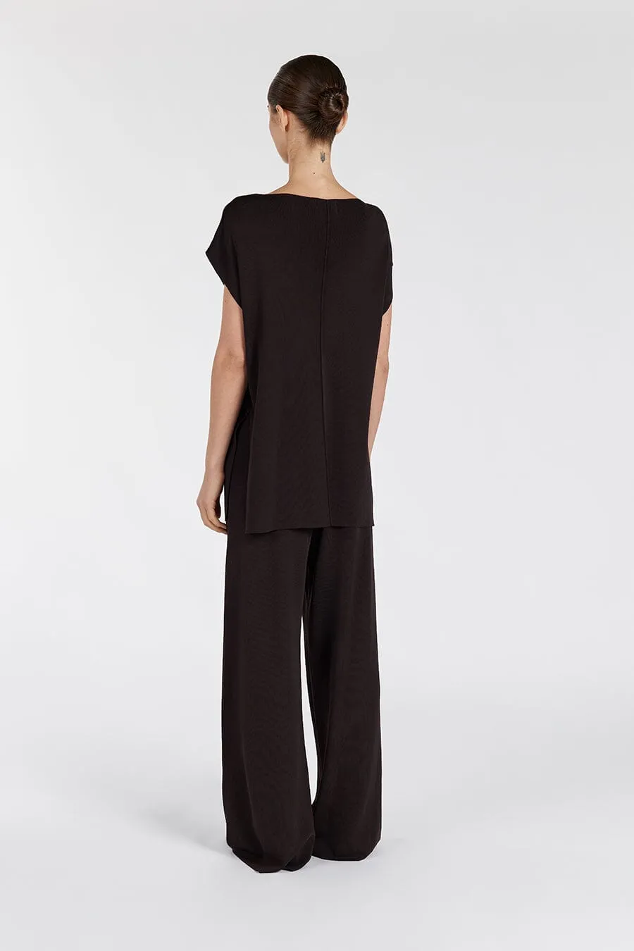 MABLE BITTER CHOC LONGLINE KNIT TOP