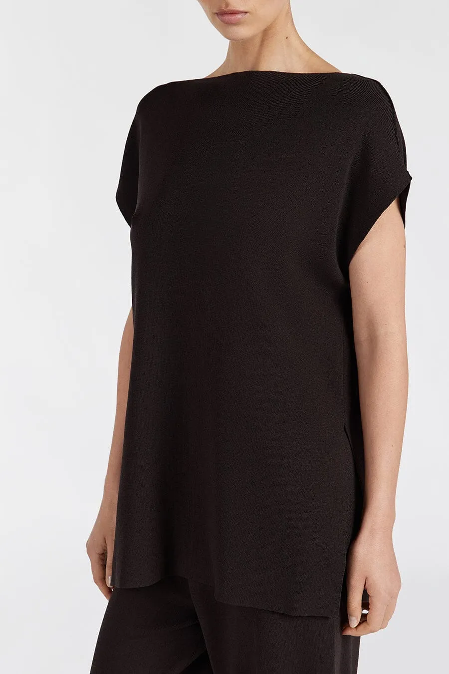 MABLE BITTER CHOC LONGLINE KNIT TOP