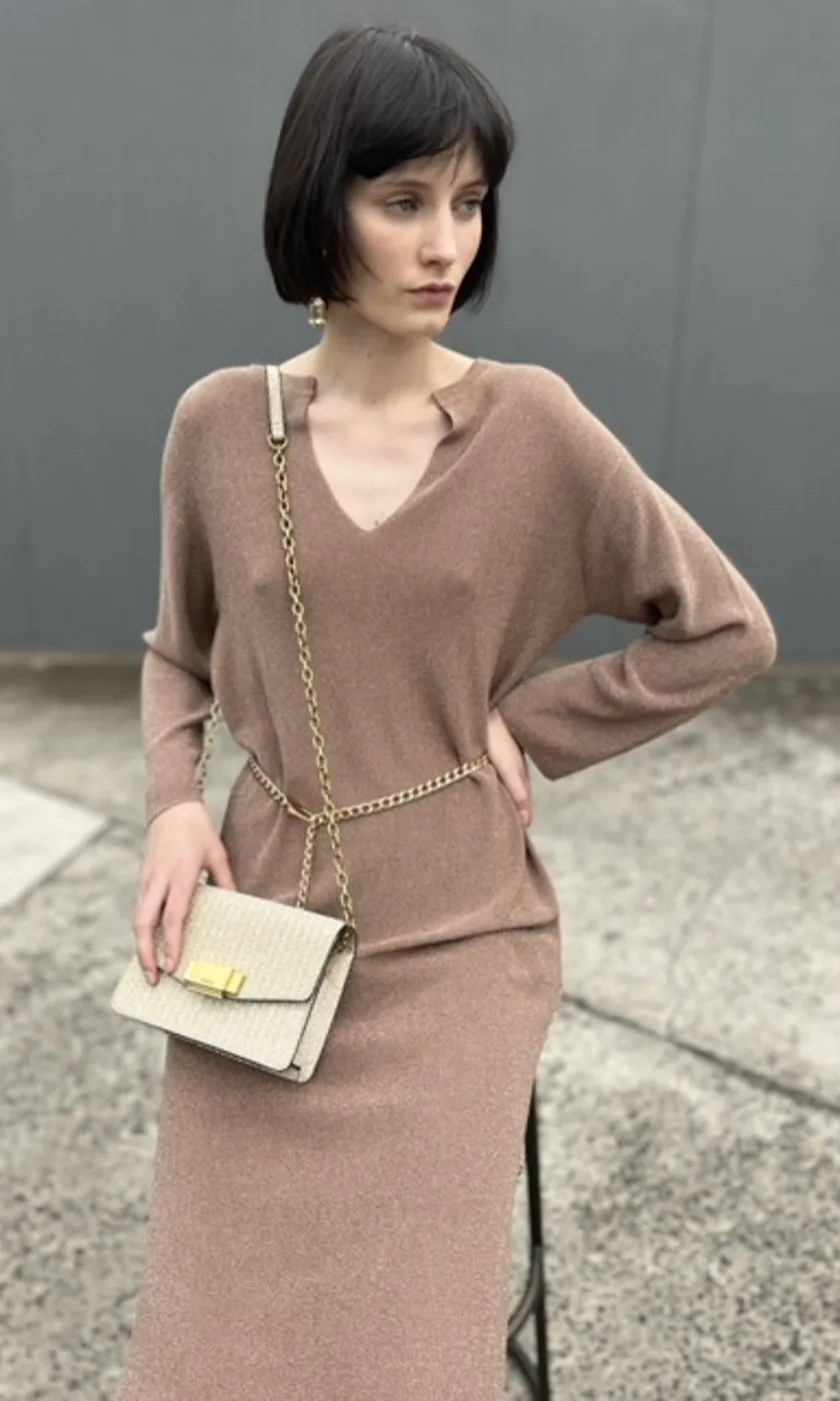 Marella Nadir Lurex thread Knitted Dress - Mocha