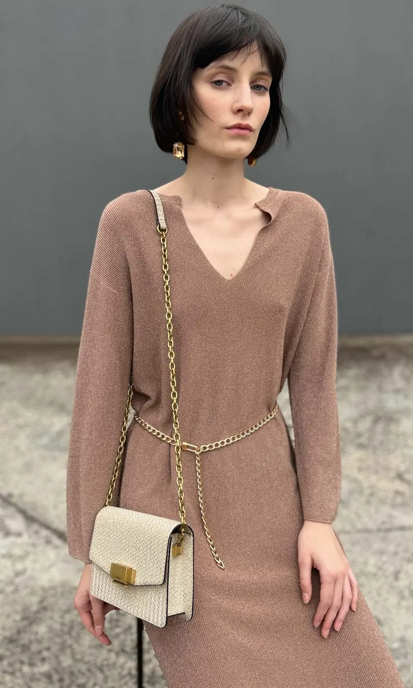 Marella Nadir Lurex thread Knitted Dress - Mocha