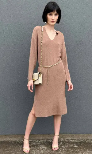 Marella Nadir Lurex thread Knitted Dress - Mocha