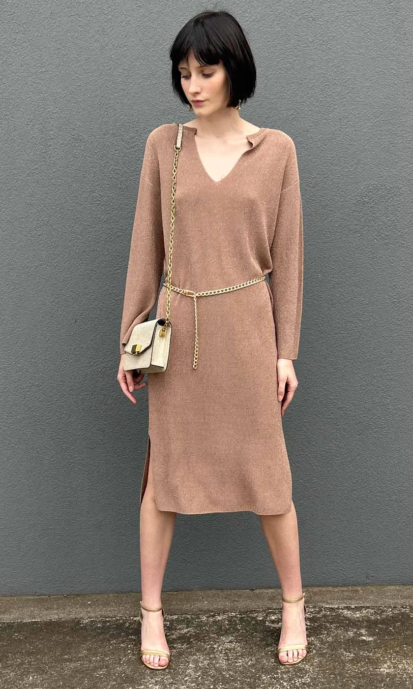 Marella Nadir Lurex thread Knitted Dress - Mocha
