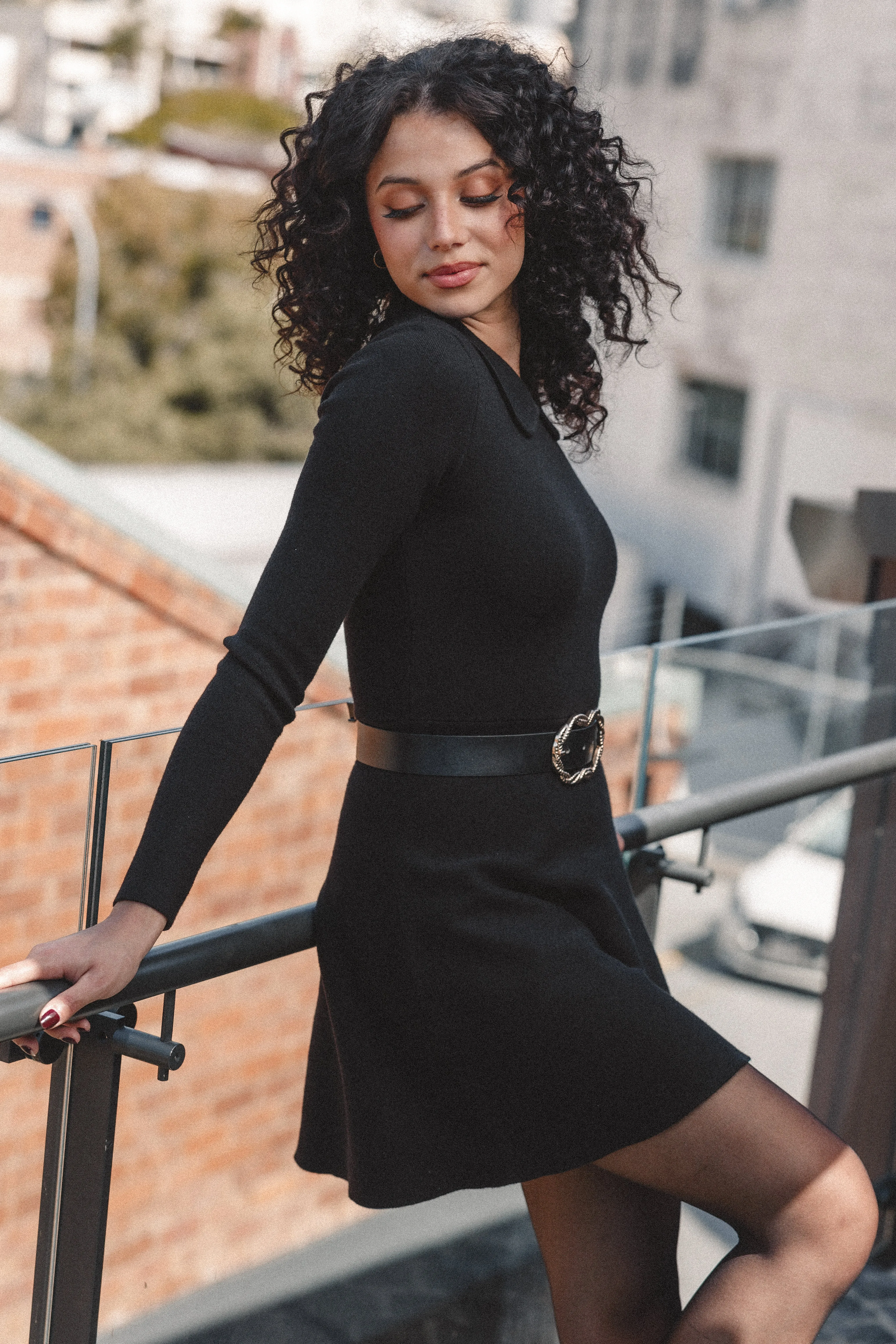 Marianne Long Sleeve Mini Dress - Black