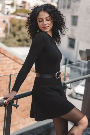 Marianne Long Sleeve Mini Dress - Black
