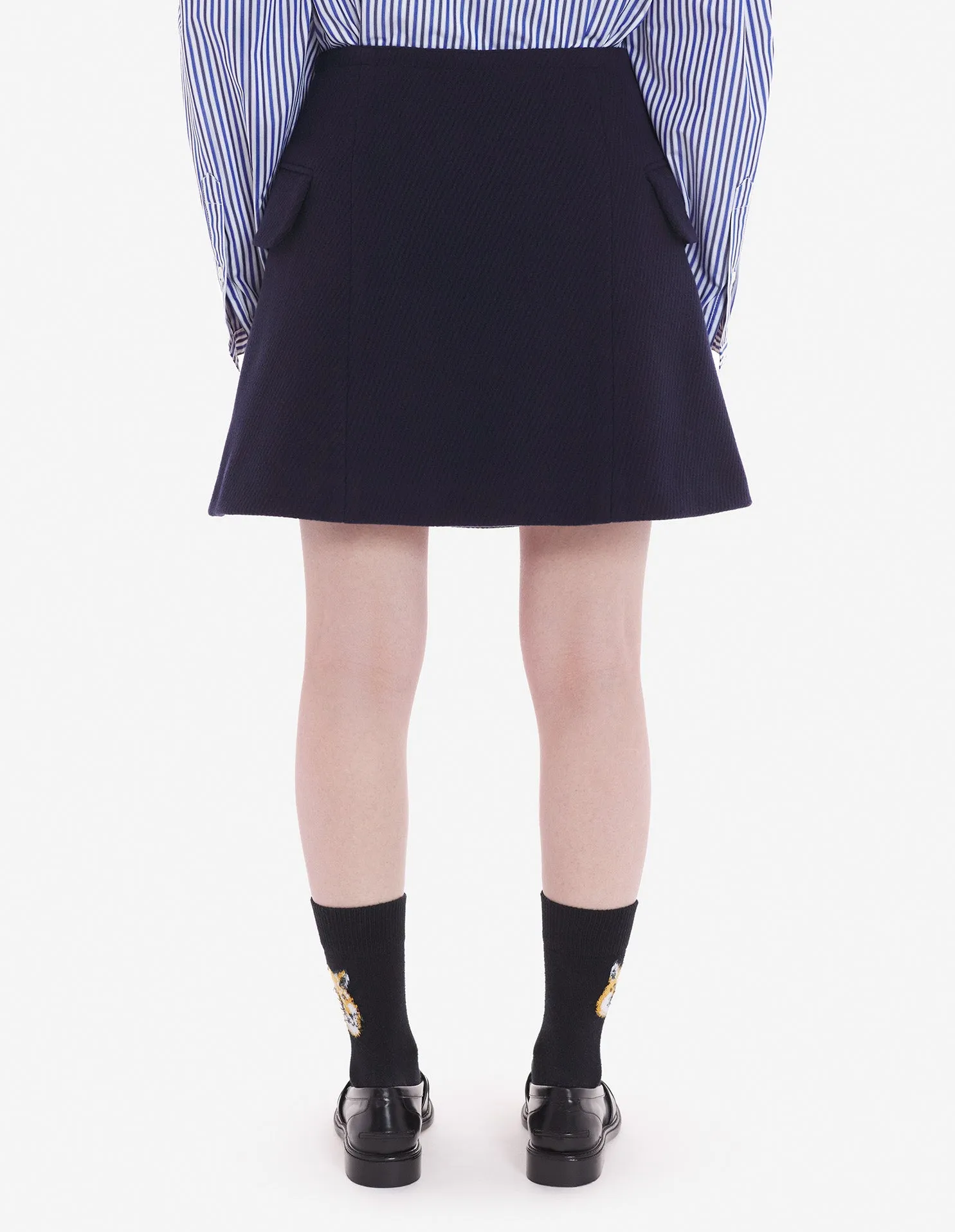 Mini A-line Wrap Skirt In Texturised Wool Blend Tw Ink Blue