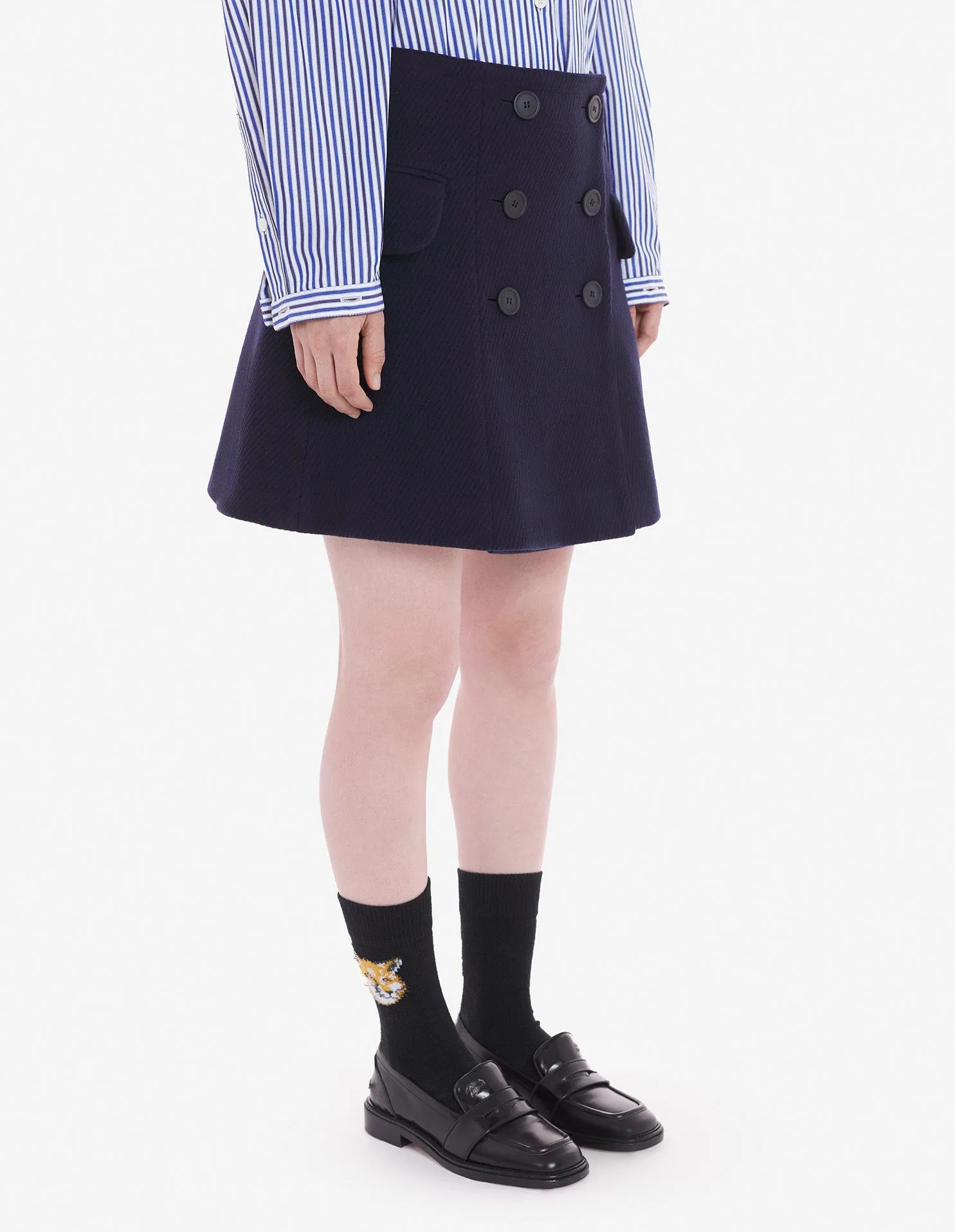 Mini A-line Wrap Skirt In Texturised Wool Blend Tw Ink Blue