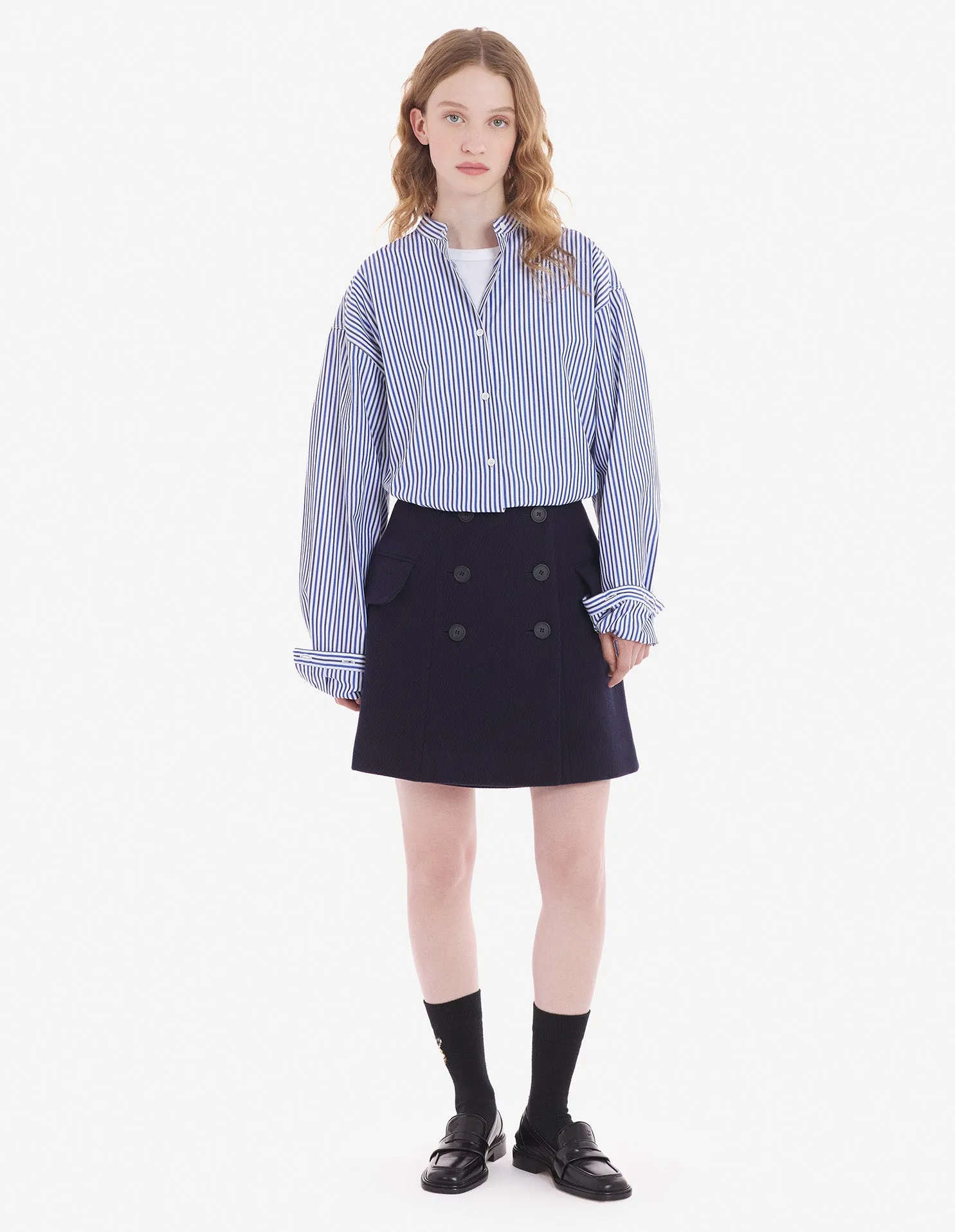 Mini A-line Wrap Skirt In Texturised Wool Blend Tw Ink Blue