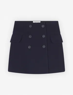 Mini A-line Wrap Skirt In Texturised Wool Blend Tw Ink Blue