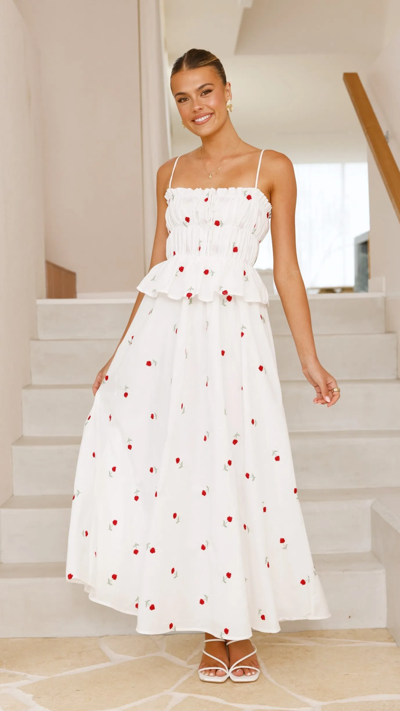 Misty Maxi Dress - White / Red Floral