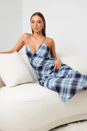 Multi Check Maxi Slip Dress Bias Cut