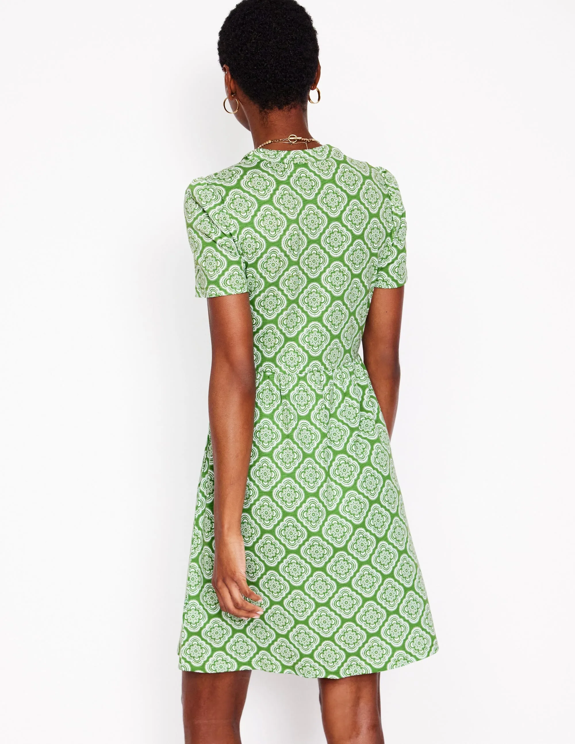 Naomi Short Sleeve Dress-Paradise Green. Botanic Blush