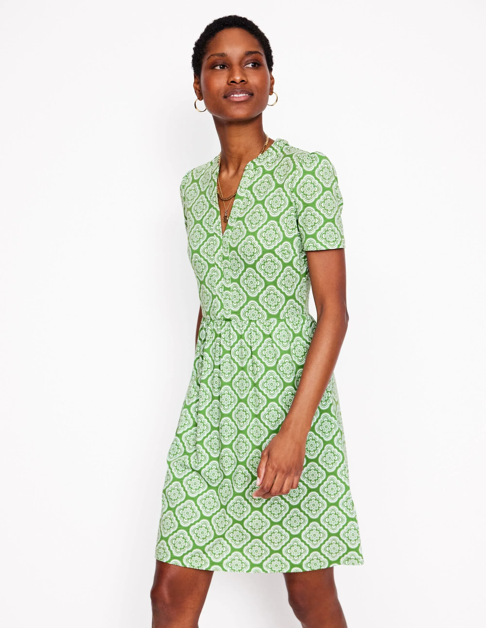 Naomi Short Sleeve Dress-Paradise Green. Botanic Blush