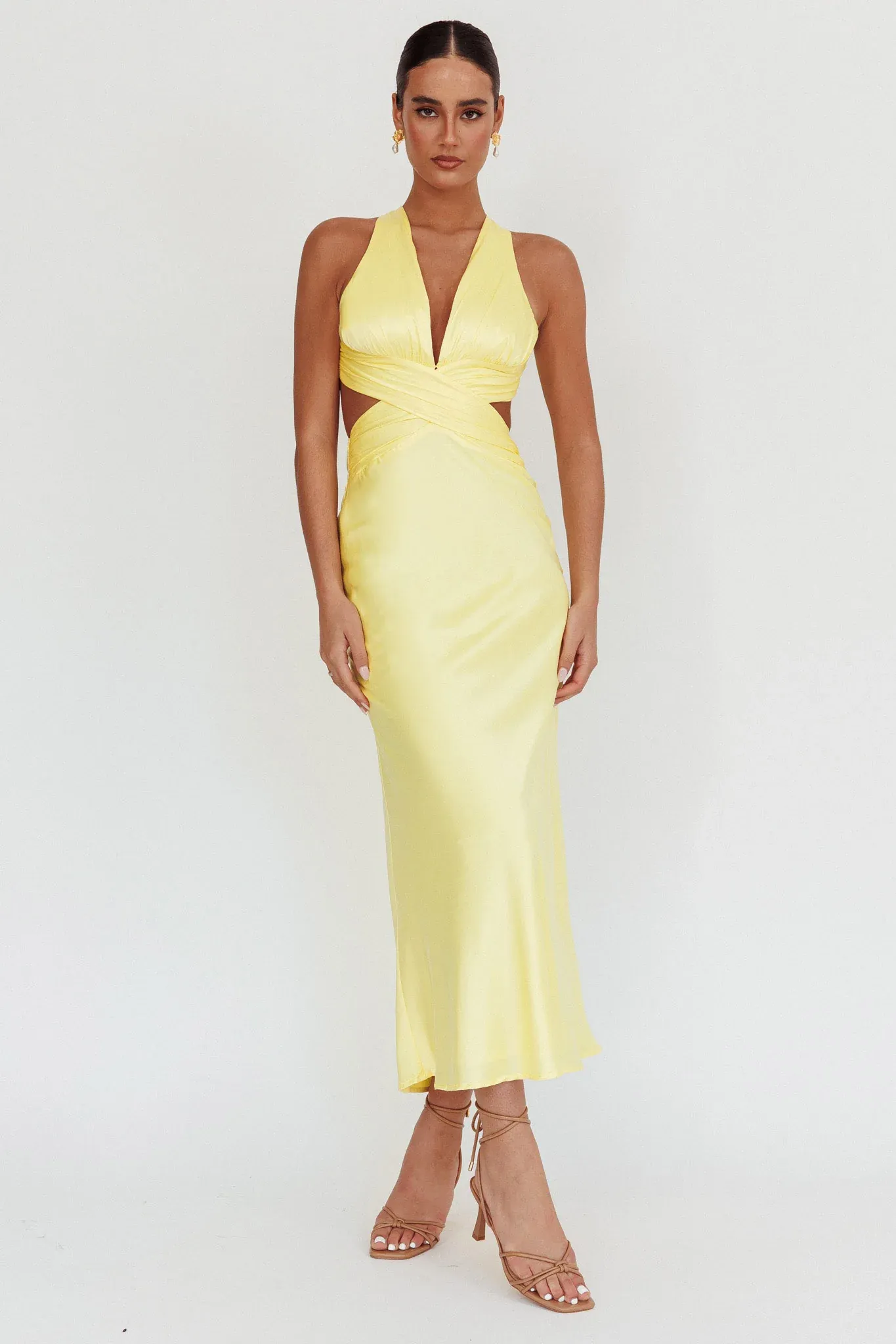 On And On Crossover Cut-Out Maxi Dress Lemon