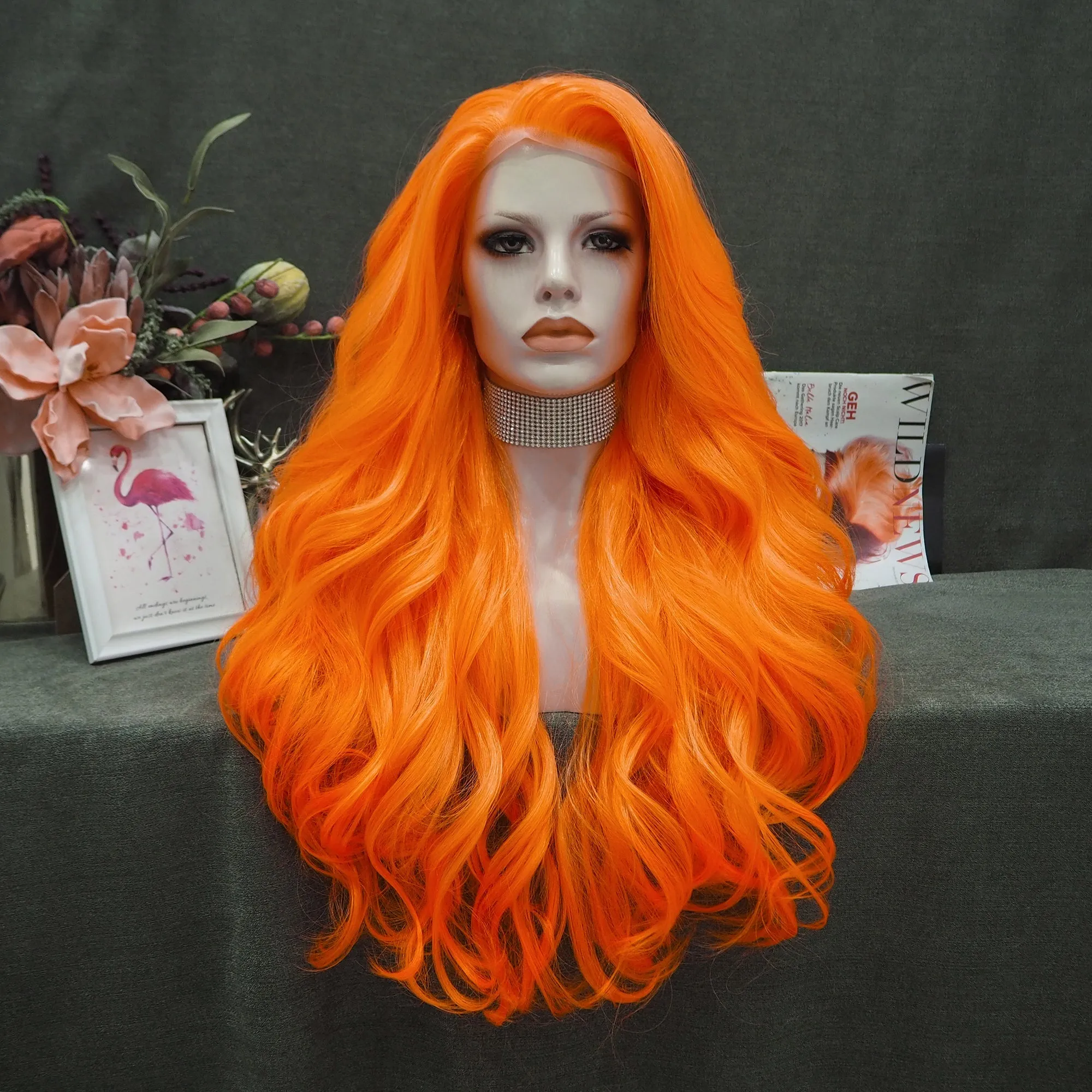Orange Synthetic Charming Women Girls Lace Front Wig
