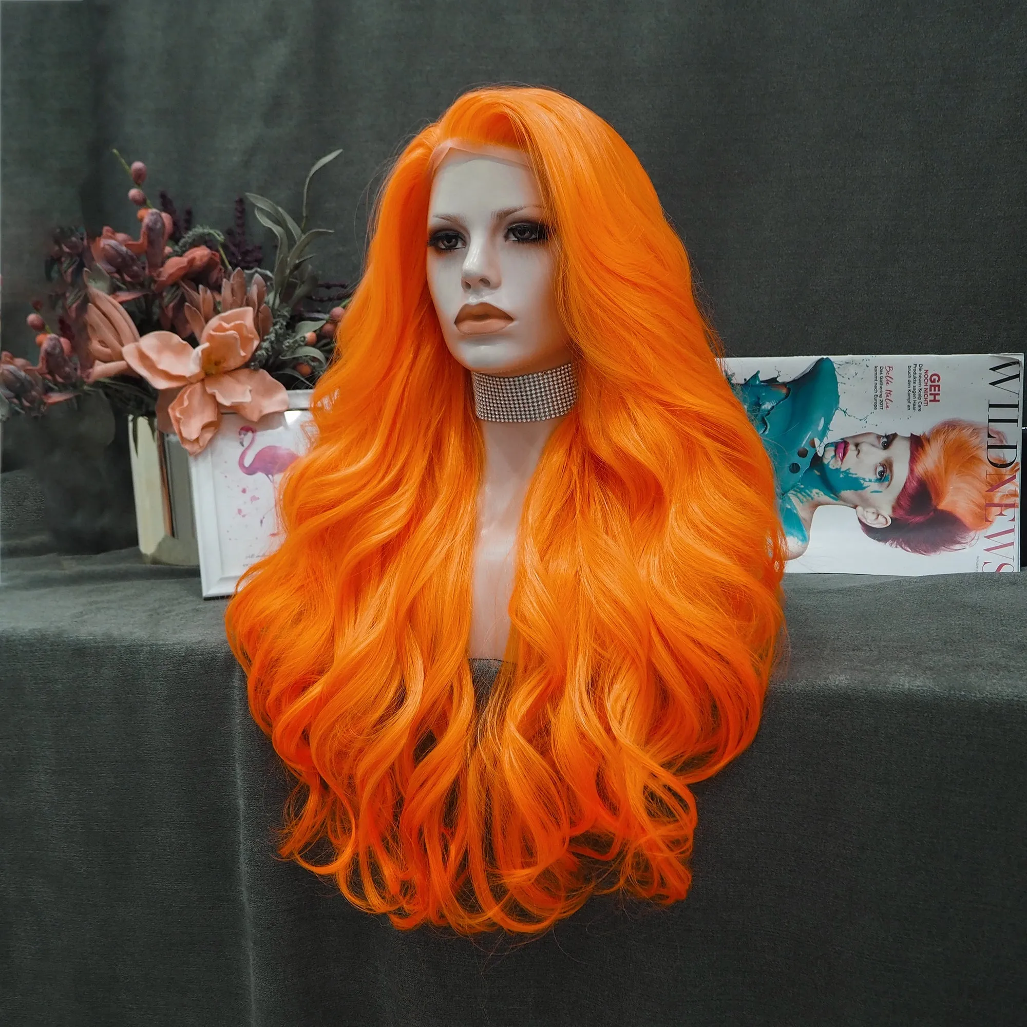 Orange Synthetic Charming Women Girls Lace Front Wig