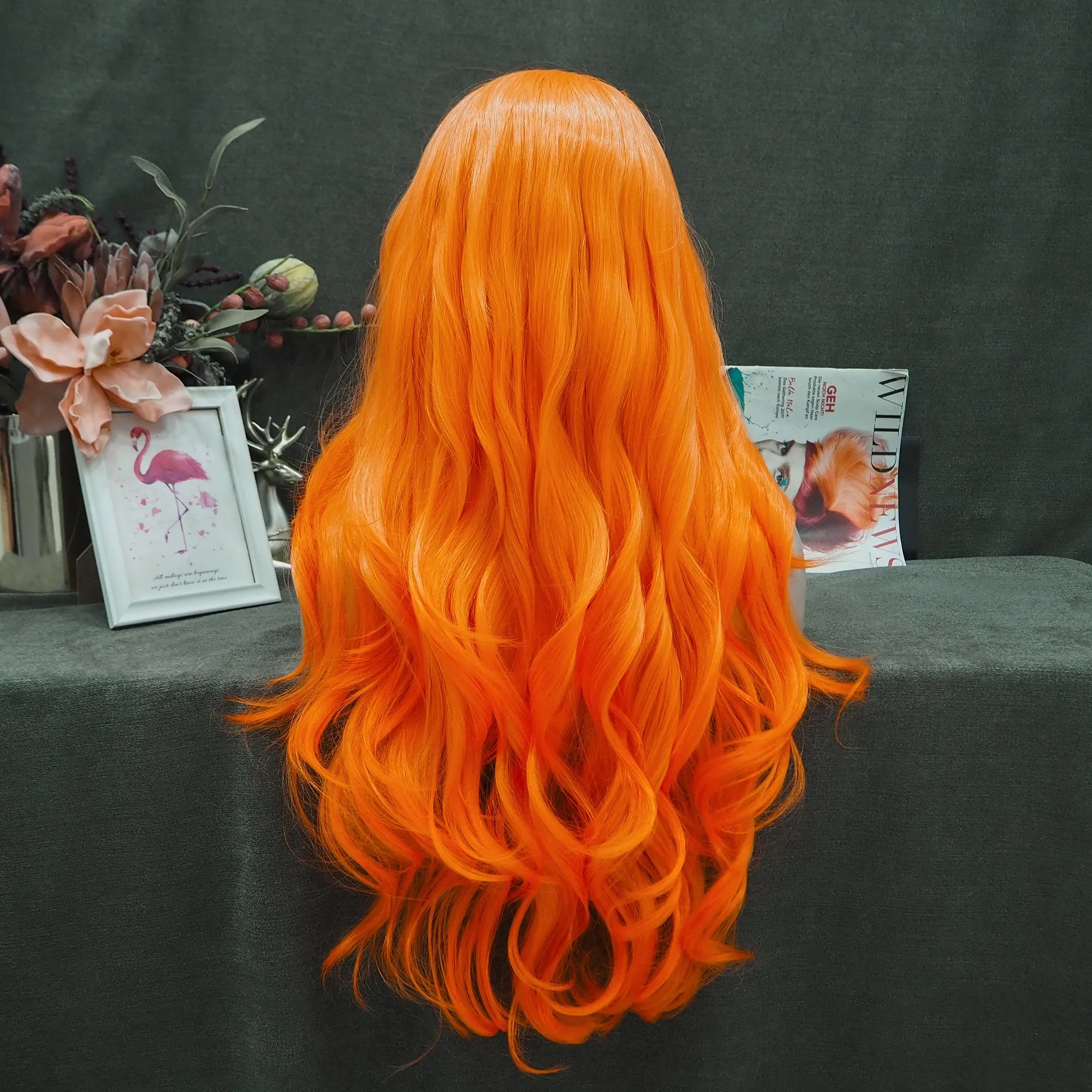 Orange Synthetic Charming Women Girls Lace Front Wig
